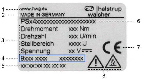 Exemplarisches Typenschild